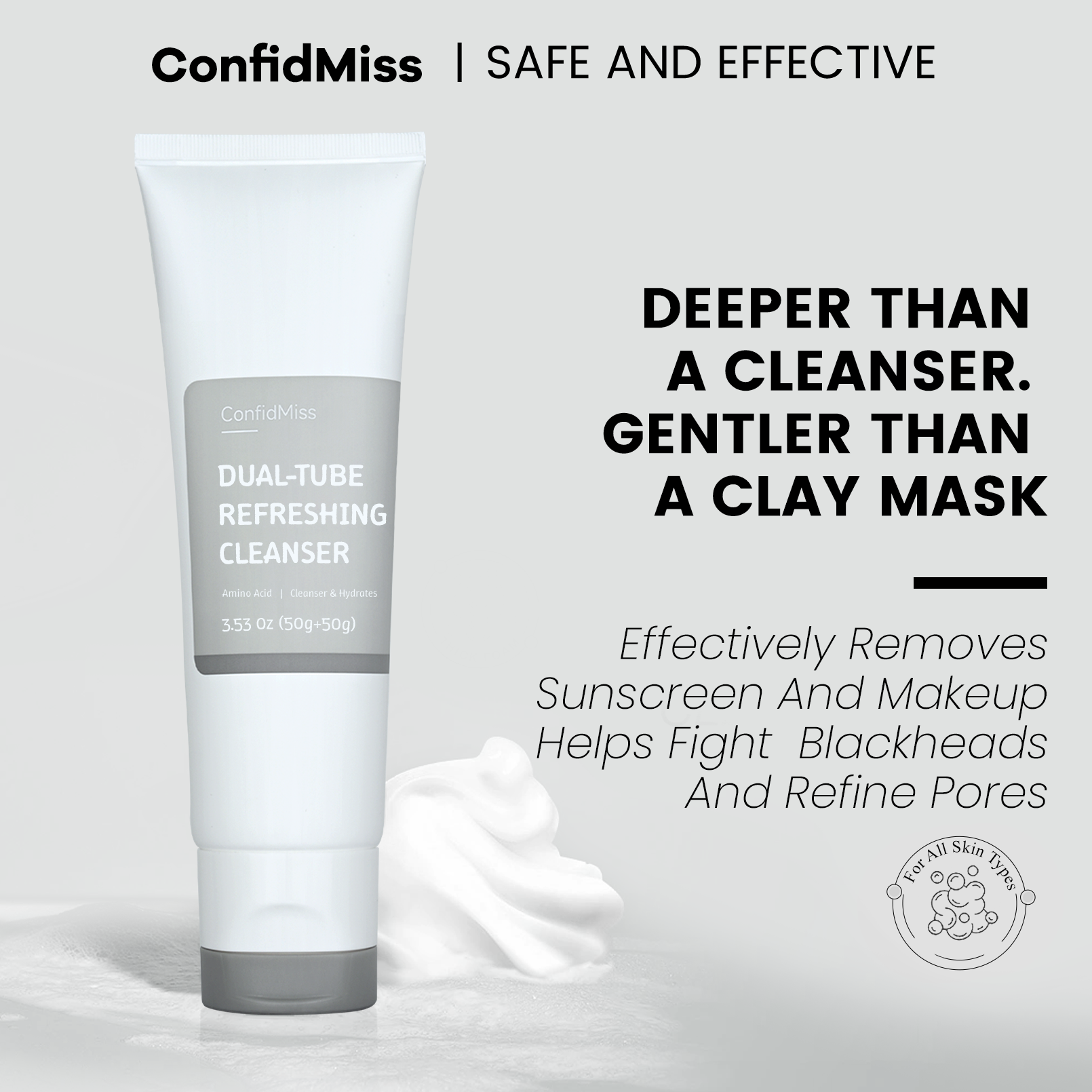 Dual-Tube Refreshing Facial Cleanser - Amino Acid Cleanser - Clay Mask Cleanser