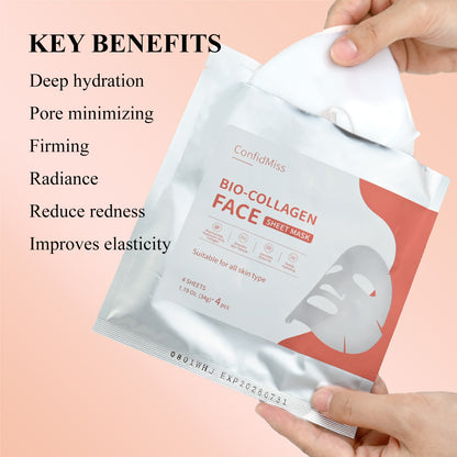 Bio-Collagen Face Mask for Smooths Skin Texture, Imporves Elasricity, Deeply Hydrating (4pcs/box)