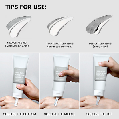 Bundle-Dual-Tube Refreshing Facial Cleanser - Amino Acid Cleanser - Clay Mask Cleanser